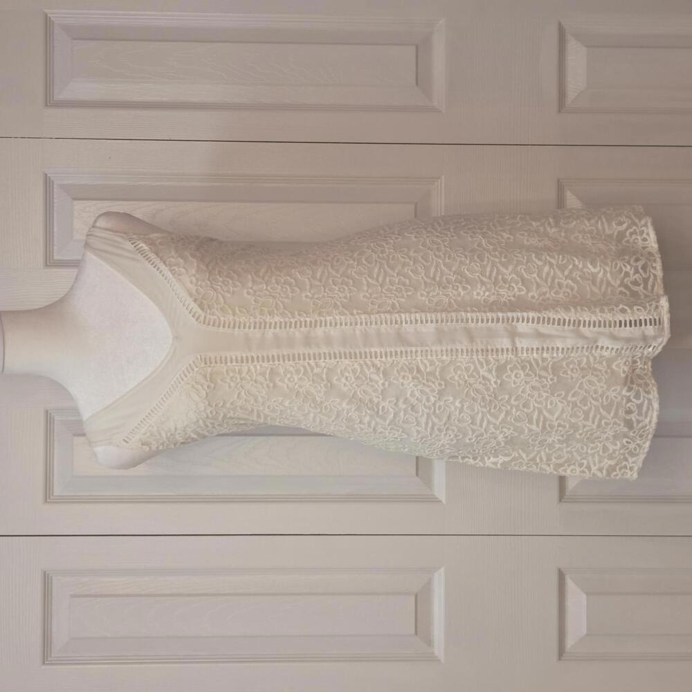 White Floral Lace Mini Tank Dress Easter Spring Communion Graduation V Neck Sz S